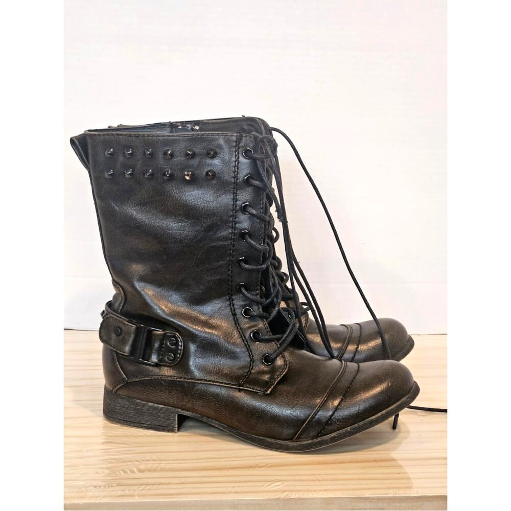 Wild Diva Faux Leather Military Combat Boots Studded - Size 7.5